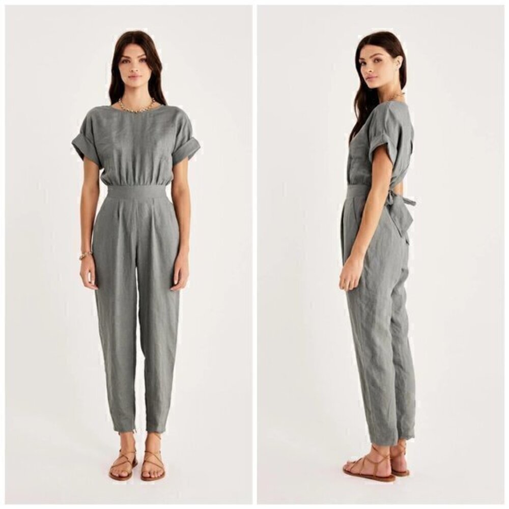 Rumer the Label The LouLou Jumpsuit 100% Linen in Fern Size M NWT
